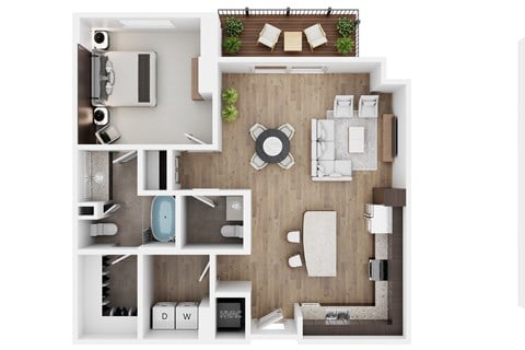 Floor plan for 1 bed, 1 bath, 934 sqft